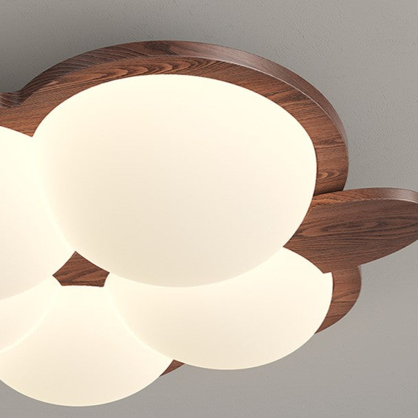 Contemporary Retro Wood Grain Rabbit PE Grape Shade LED Flush Mount Ceiling Light For Bedroom