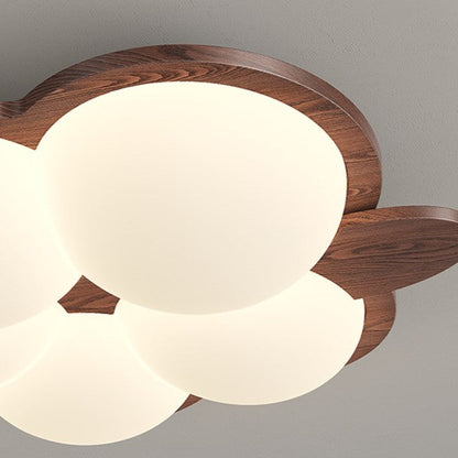 Contemporary Retro Wood Grain Rabbit PE Grape Shade LED Flush Mount Ceiling Light For Bedroom