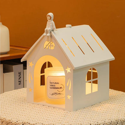 Modern Simplicity Iron Openwork House 1-Light Melting Wax Table Lamp For Bedroom