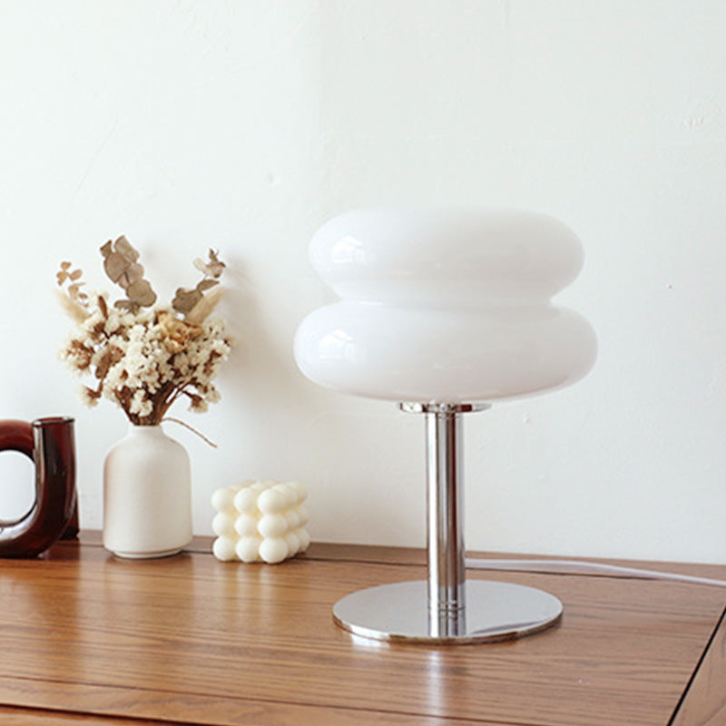Contemporary Creative Glass Egg Tart Iron 1-Light Table Lamp For Bedroom