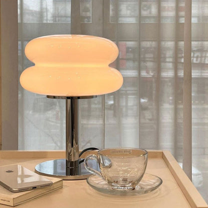 Contemporary Creative Glass Egg Tart Iron 1-Light Table Lamp For Bedroom