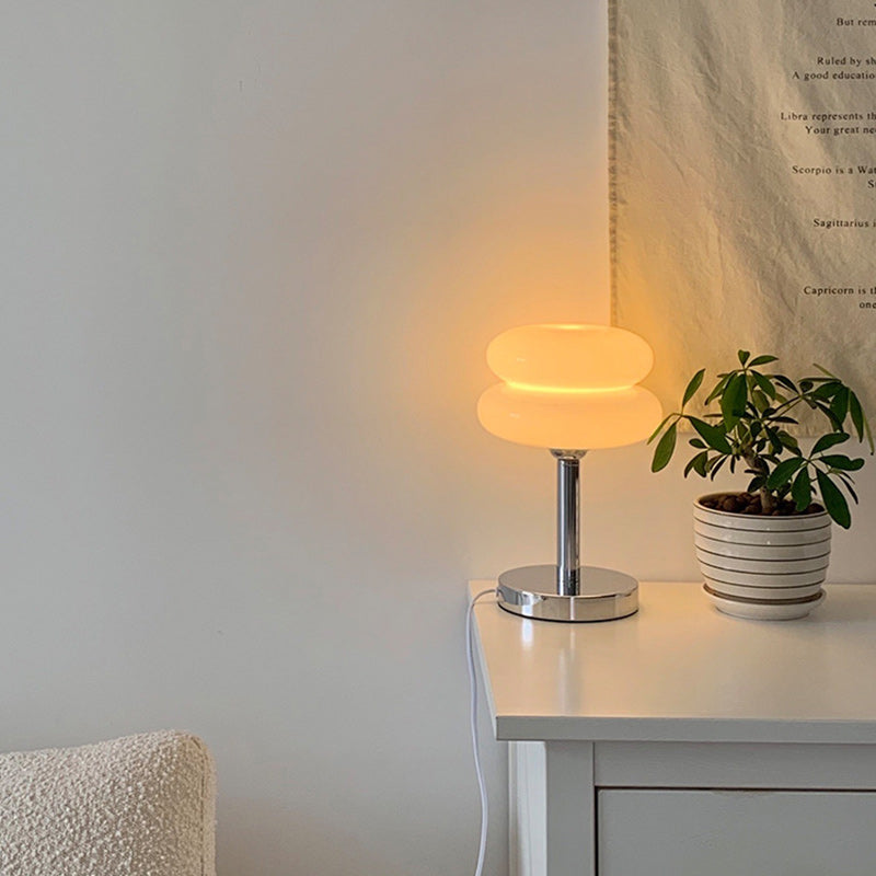 Contemporary Creative Glass Egg Tart Iron 1-Light Table Lamp For Bedroom
