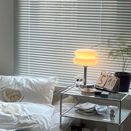 Contemporary Creative Glass Egg Tart Iron 1-Light Table Lamp For Bedroom