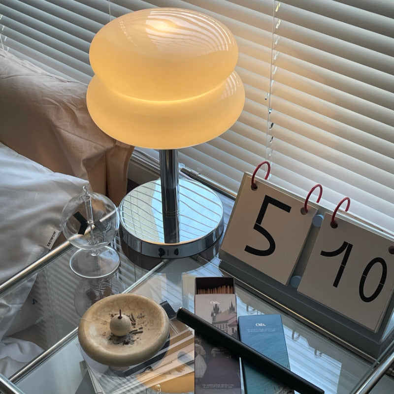 Contemporary Creative Glass Egg Tart Iron 1-Light Table Lamp For Bedroom