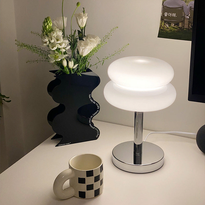 Contemporary Creative Glass Egg Tart Iron 1-Light Table Lamp For Bedroom