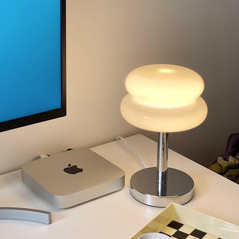Contemporary Creative Glass Egg Tart Iron 1-Light Table Lamp For Bedroom