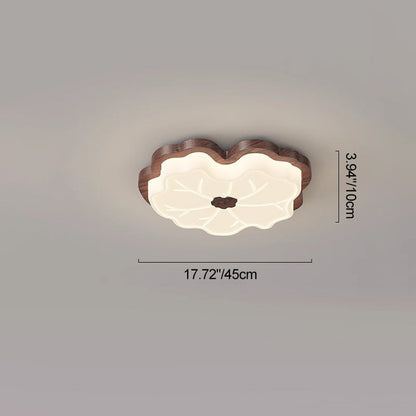 Contemporary Retro Wood Grain PE Lotus Leaf Shade LED Flush Mount Ceiling Light For Bedroom