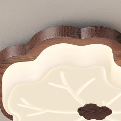 Contemporary Retro Wood Grain PE Lotus Leaf Shade LED Flush Mount Ceiling Light For Bedroom