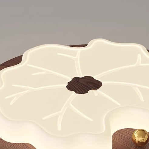 Contemporary Retro Wood Grain PE Lotus Leaf Shade LED Flush Mount Ceiling Light For Bedroom