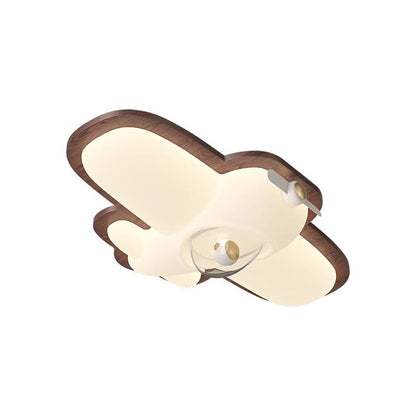 Contemporary Creative Cartoon Aircraft PE Shade Solid Wood LED Flush Mount Ceiling Light For Bedroom