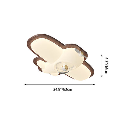 Contemporary Creative Cartoon Aircraft PE Shade Solid Wood LED Flush Mount Ceiling Light For Bedroom