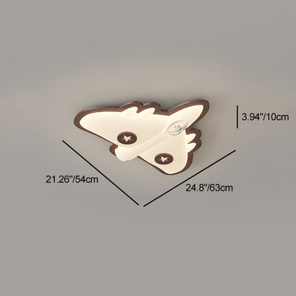Contemporary Creative Cartoon Aircraft PE Shade Solid Wood LED Flush Mount Ceiling Light For Bedroom