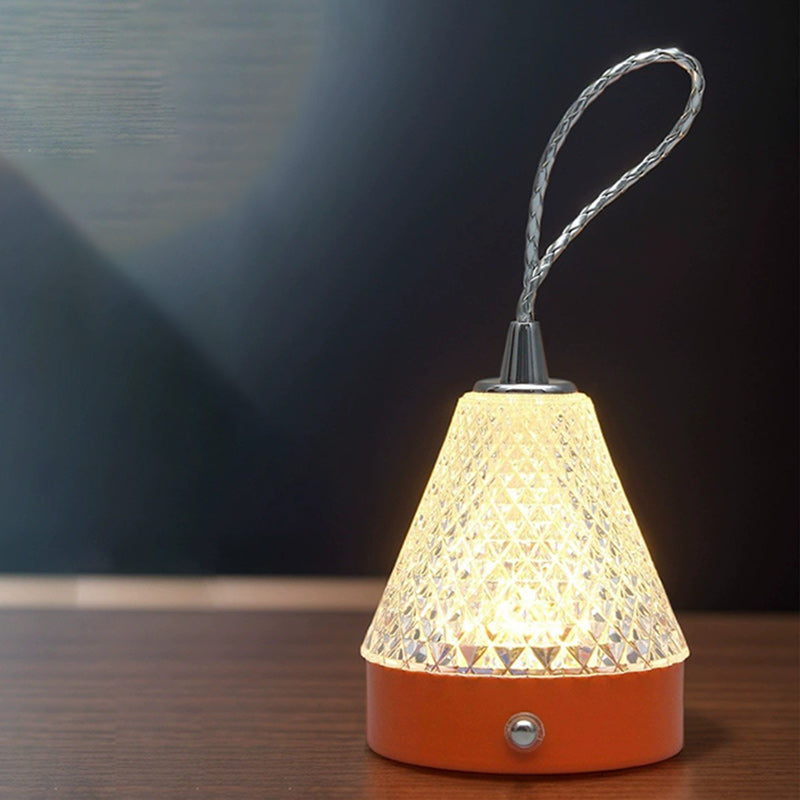 Modern Simplicity Conical Acrylic Metal USB Charging LED Portable Table Lamp For Bedroom