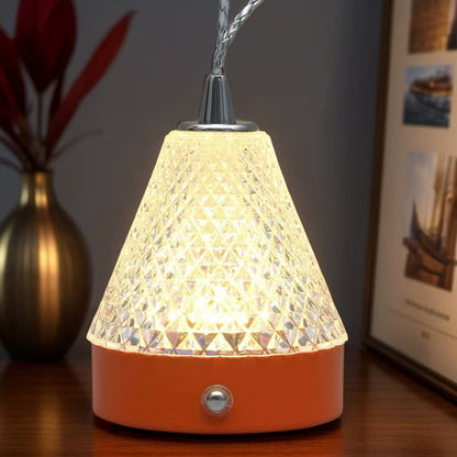Modern Simplicity Conical Acrylic Metal USB Charging LED Portable Table Lamp For Bedroom