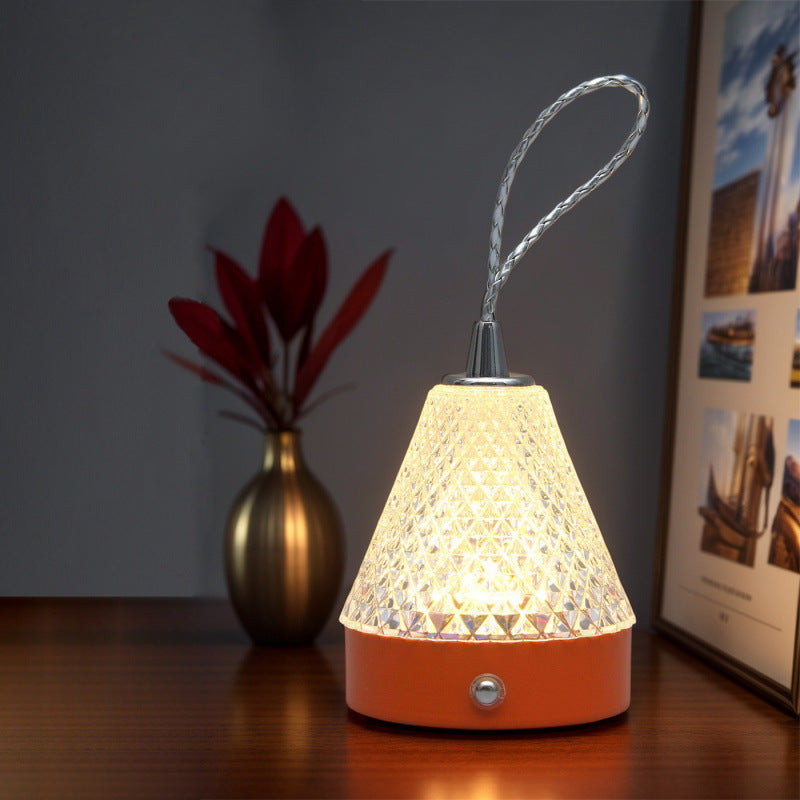Modern Simplicity Conical Acrylic Metal USB Charging LED Portable Table Lamp For Bedroom