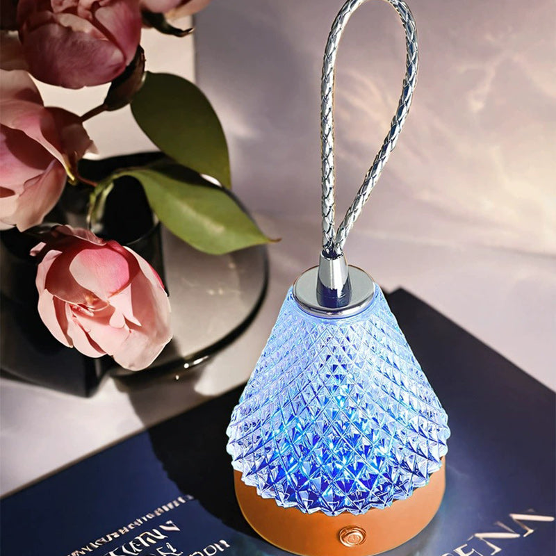 Modern Simplicity Conical Acrylic Metal USB Charging LED Portable Table Lamp For Bedroom