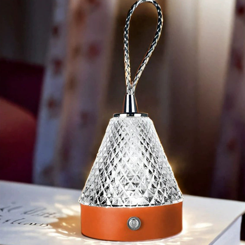 Modern Simplicity Conical Acrylic Metal USB Charging LED Portable Table Lamp For Bedroom