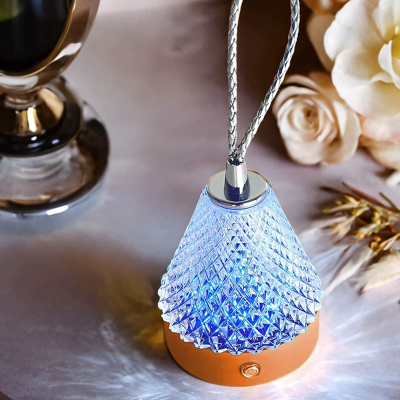 Modern Simplicity Conical Acrylic Metal USB Charging LED Portable Table Lamp For Bedroom
