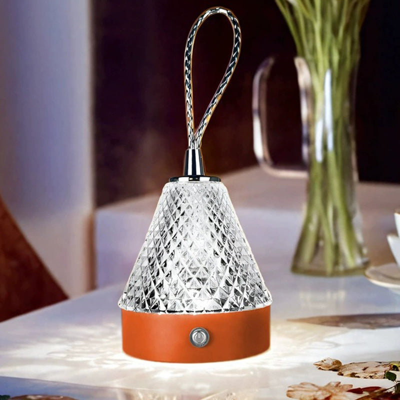 Modern Simplicity Conical Acrylic Metal USB Charging LED Portable Table Lamp For Bedroom