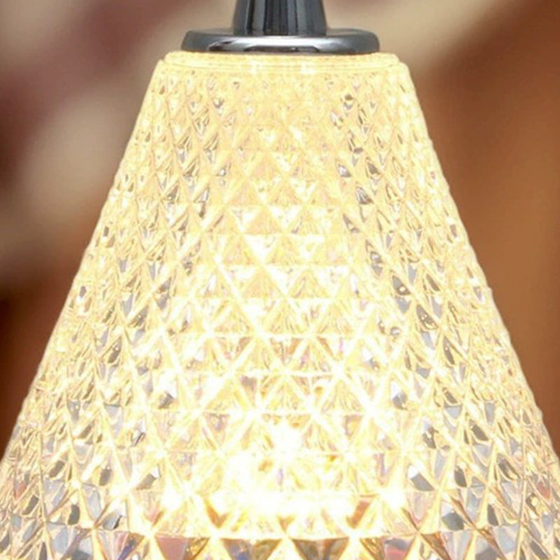 Modern Simplicity Conical Acrylic Metal USB Charging LED Portable Table Lamp For Bedroom