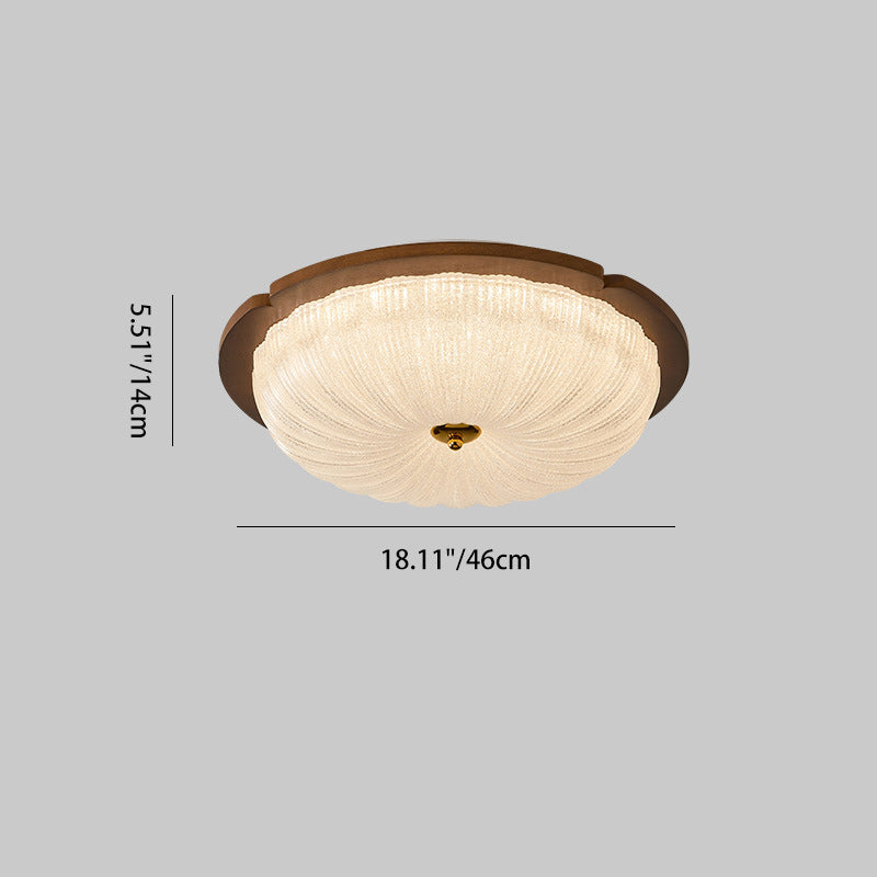 Traditional Vintage Solid Wood Iron Glass Cylinder Shade LED Flush Mount Ceiling Light For Bedroom