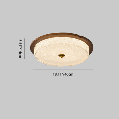 Traditional Vintage Solid Wood Iron Glass Cylinder Shade LED Flush Mount Ceiling Light For Bedroom