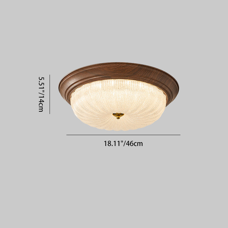 Traditional Vintage Solid Wood Iron Glass Cylinder Shade LED Flush Mount Ceiling Light For Bedroom