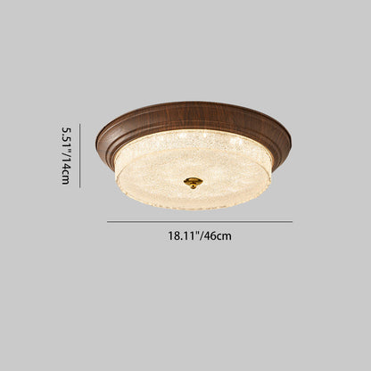 Traditional Vintage Solid Wood Iron Glass Cylinder Shade LED Flush Mount Ceiling Light For Bedroom