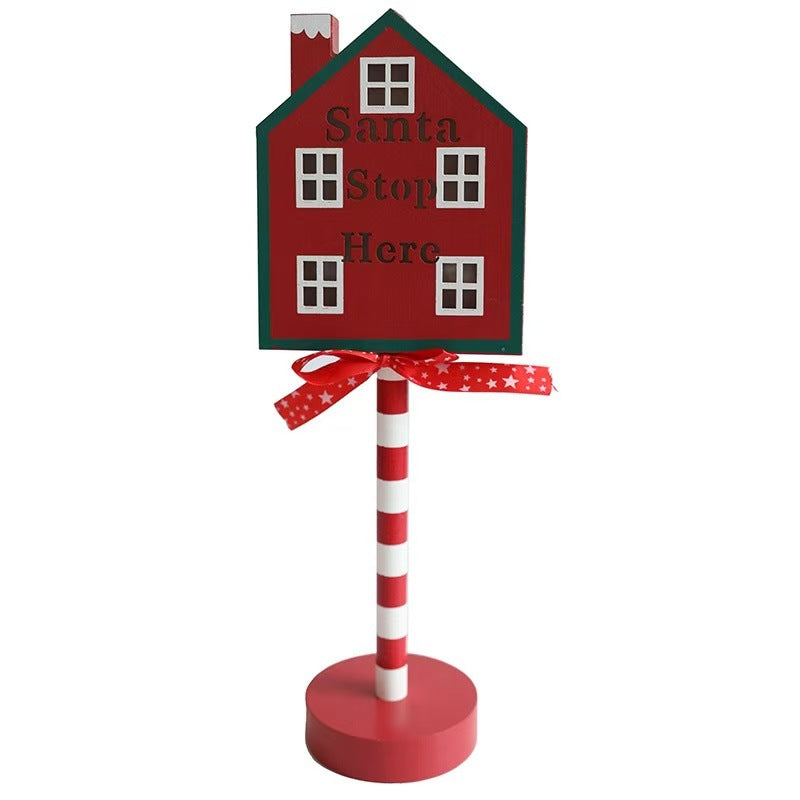 Contemporary Creative Christmas Road Sign Decoration Wooden Metal LED Table Lamp For Living Room