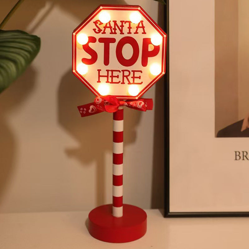 Contemporary Creative Christmas Road Sign Decoration Wooden Metal LED Table Lamp For Living Room