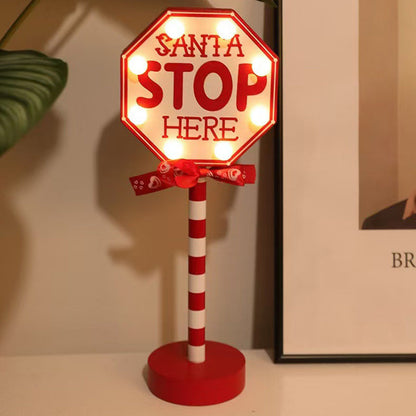 Contemporary Creative Christmas Road Sign Decoration Wooden Metal LED Table Lamp For Living Room