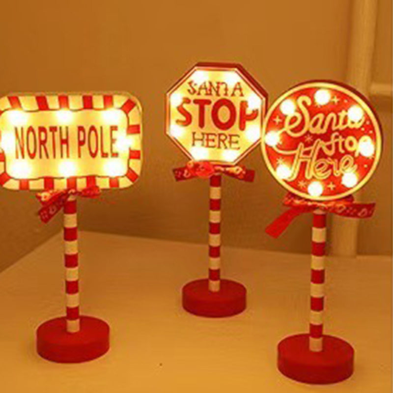 Contemporary Creative Christmas Road Sign Decoration Wooden Metal LED Table Lamp For Living Room