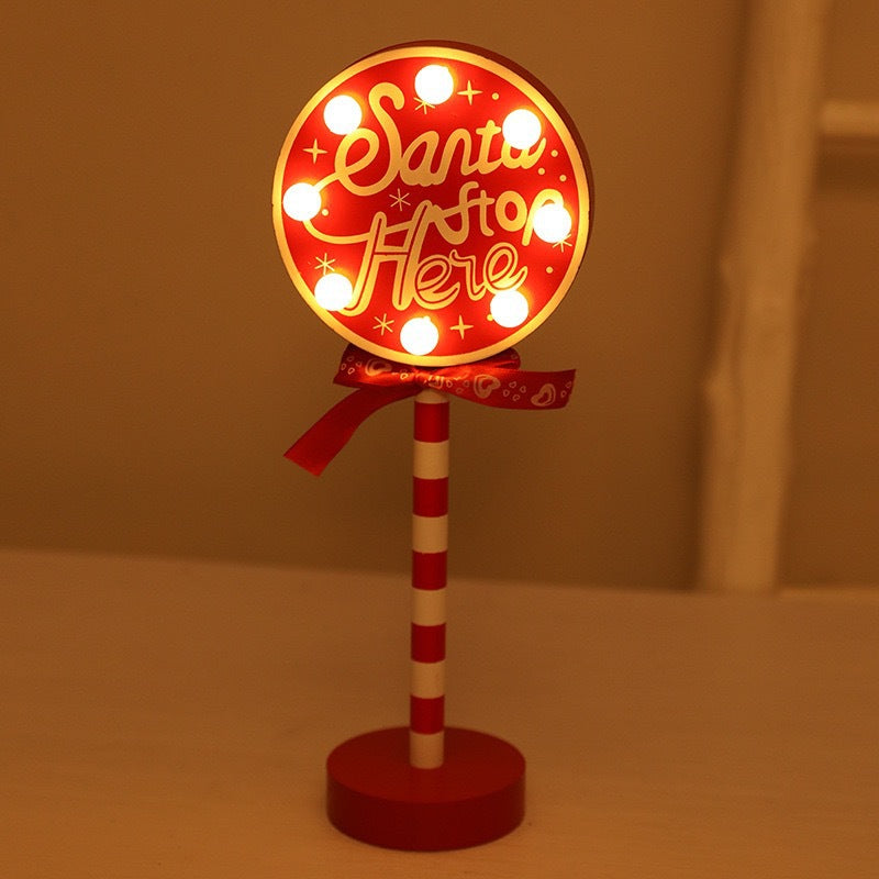 Contemporary Creative Christmas Road Sign Decoration Wooden Metal LED Table Lamp For Living Room
