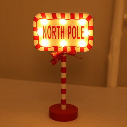 Contemporary Creative Christmas Road Sign Decoration Wooden Metal LED Table Lamp For Living Room