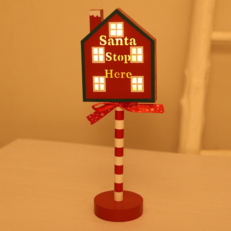 Contemporary Creative Christmas Road Sign Decoration Wooden Metal LED Table Lamp For Living Room