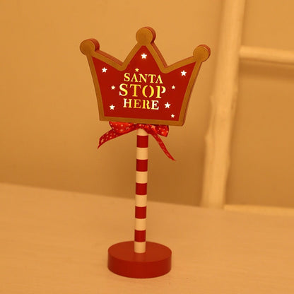Contemporary Creative Christmas Road Sign Decoration Wooden Metal LED Table Lamp For Living Room