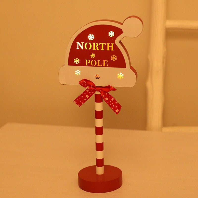 Contemporary Creative Christmas Road Sign Decoration Wooden Metal LED Table Lamp For Living Room