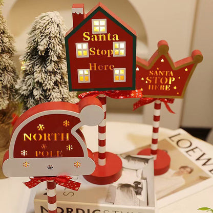 Contemporary Creative Christmas Road Sign Decoration Wooden Metal LED Table Lamp For Living Room