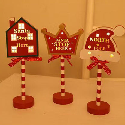 Contemporary Creative Christmas Road Sign Decoration Wooden Metal LED Table Lamp For Living Room