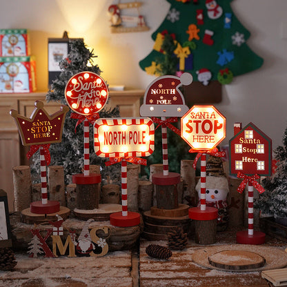 Contemporary Creative Christmas Road Sign Decoration Wooden Metal LED Table Lamp For Living Room