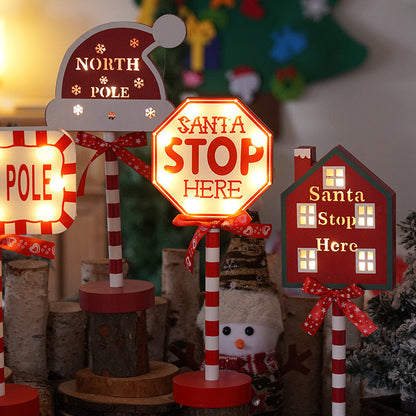 Contemporary Creative Christmas Road Sign Decoration Wooden Metal LED Table Lamp For Living Room