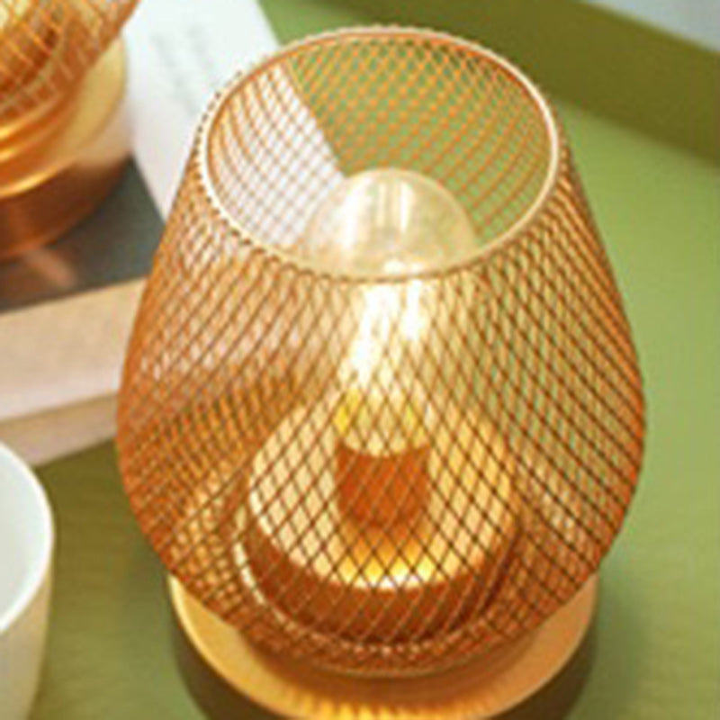 Contemporary Simplicity Rose Iron Mesh Cup Shade LED Table Lamp For Bedroom
