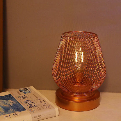 Contemporary Simplicity Rose Iron Mesh Cup Shade LED Table Lamp For Bedroom