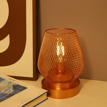 Contemporary Simplicity Rose Iron Mesh Cup Shade LED Table Lamp For Bedroom