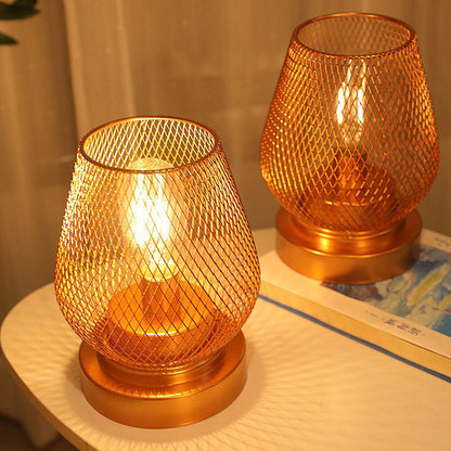 Contemporary Simplicity Rose Iron Mesh Cup Shade LED Table Lamp For Bedroom