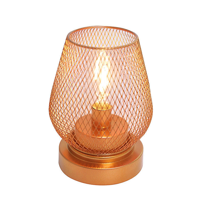 Contemporary Simplicity Rose Iron Mesh Cup Shade LED Table Lamp For Bedroom