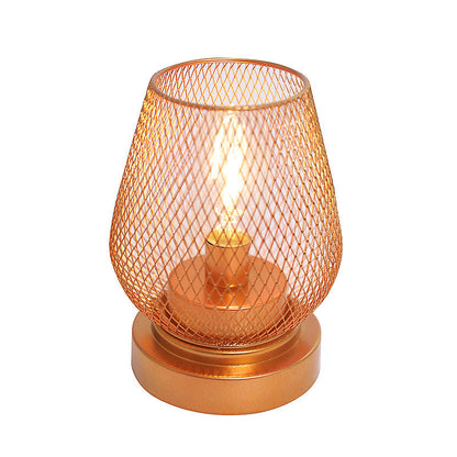 Contemporary Simplicity Rose Iron Mesh Cup Shade LED Table Lamp For Bedroom