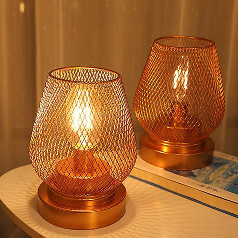 Contemporary Simplicity Rose Iron Mesh Cup Shade LED Table Lamp For Bedroom