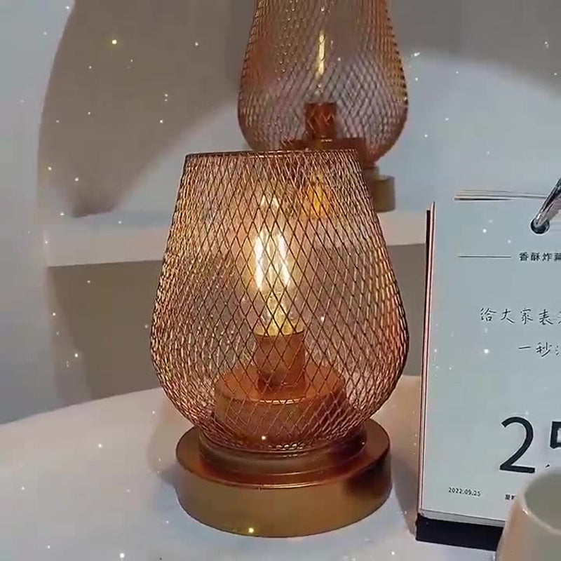 Contemporary Simplicity Rose Iron Mesh Cup Shade LED Table Lamp For Bedroom