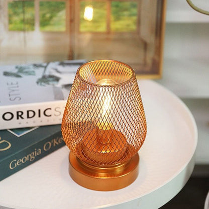 Contemporary Simplicity Rose Iron Mesh Cup Shade LED Table Lamp For Bedroom
